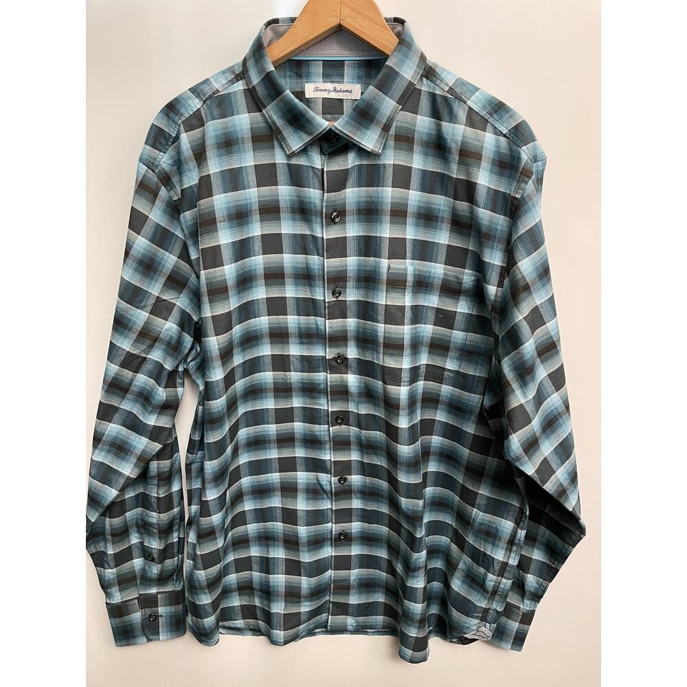 Tommy Bahama Mens Plaid Long Sleeve Cotton -Silk Shirt - L